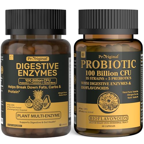 Probiotics & Digestive Enzymes Bundle – 100 Billion CFU Probiotic with 35 Strains + Multi Enzyme Complex for Men & Women – Supports Digestive Balance, Gut Health & Nutrient Absorption – Vegan, Non-GMO
