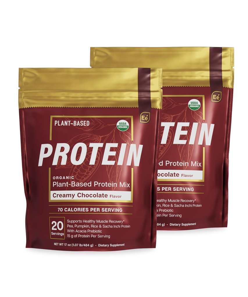 Essential Elements Plant-Based Organic Protein Powder - Creamy Chocolate Flavor - Vegan, Sugar-Fee & Keto-Friendly - Yellow Pea & Sacha Inchi Protein Blend - 40 Servings