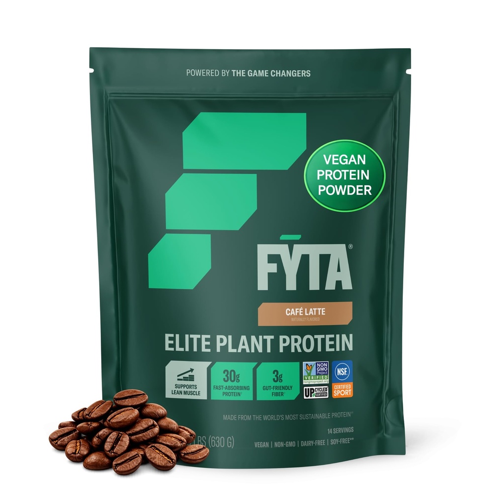 FYTA Vegan Protein Powder - Plant Based Protein Powder with Better Taste & Texture Than Whey Protein - 30g Non-GMO & Dairy Free Protein Powder Vegan - Protein Powder for Women & Men - Cafe Latte 630g