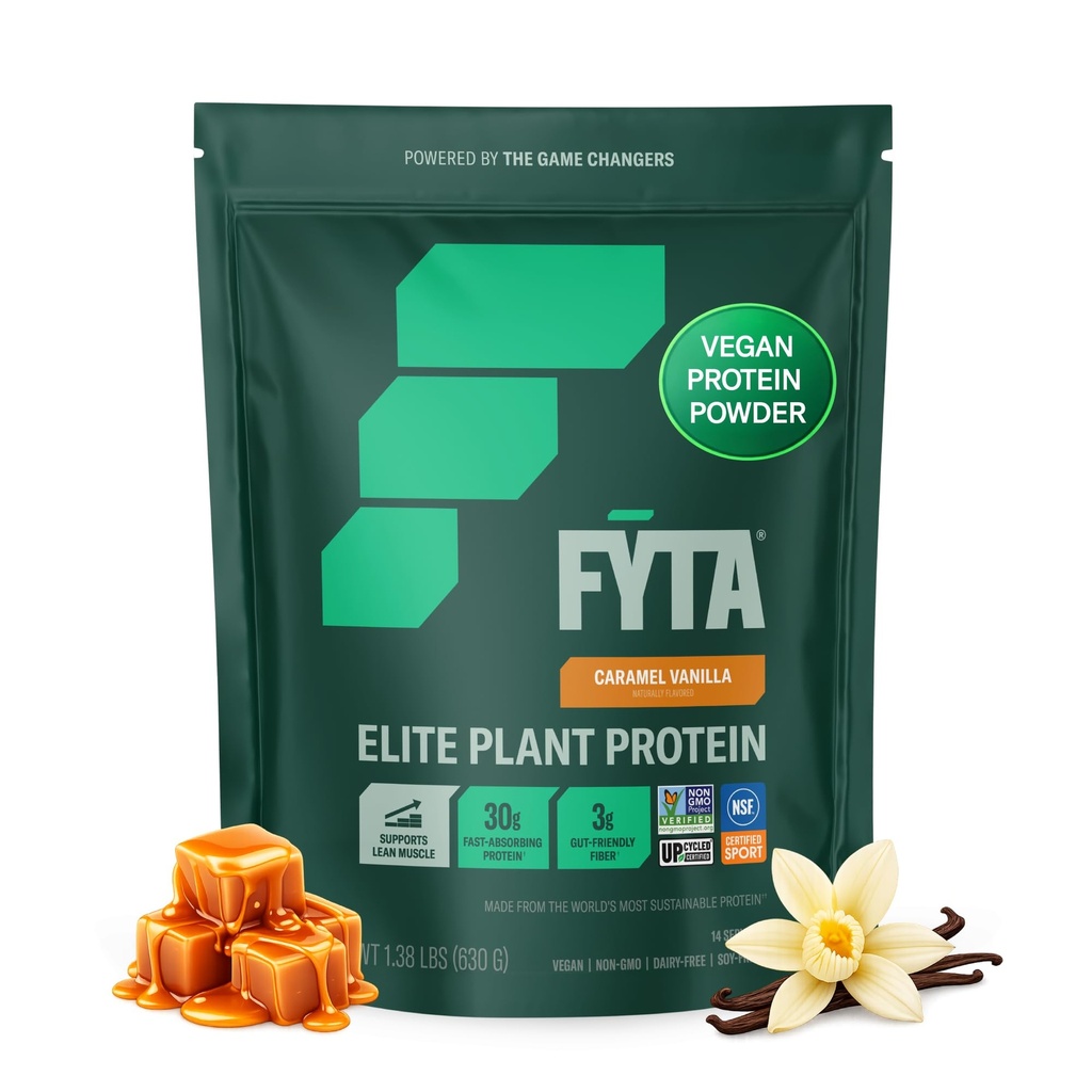 FYTA - Vanilla Protein Powder Plant Based with Better Taste & Texture Than Whey Protein - Non-GMO & Dairy Free Protein Powder Vegan for Women & Men - Caramel Vanilla 630g