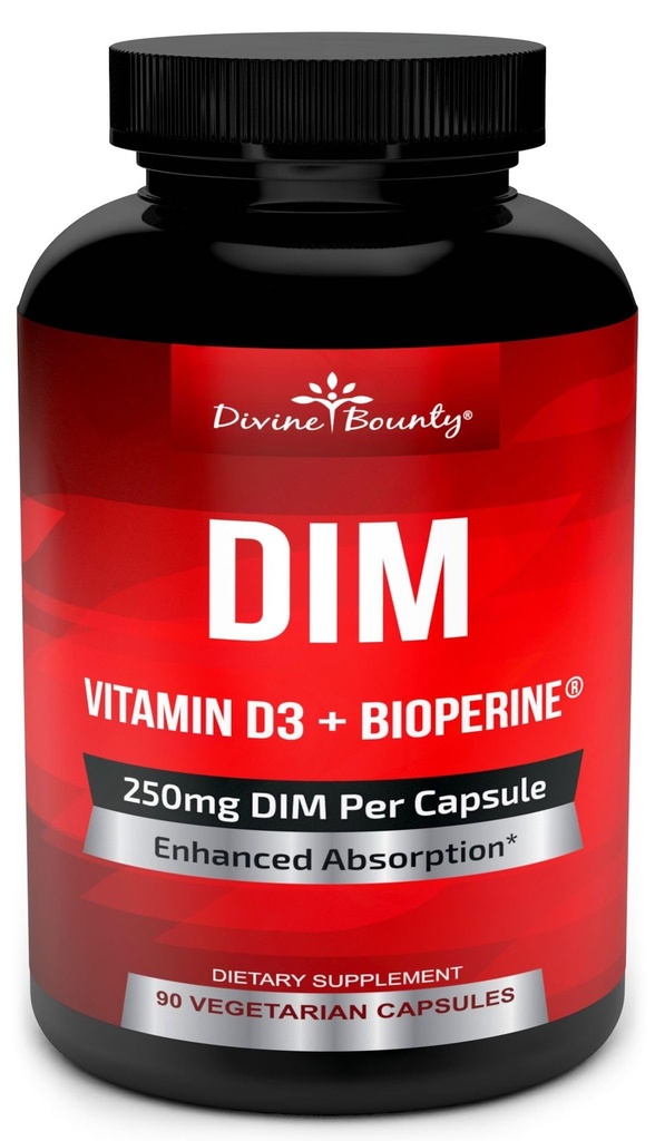 DIM supplement 250 mg med vitamin D3 Plus BioPerine - Diindolylmethan Menopause & Østrogen Support, Hormone Balance Support til kvinder og mænd - 90 Vegetar Caps