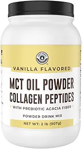 32oz Vanilla Keto MCT Powder + Collagen + Prebiotic Acacia Fibre. MCT Creamer. MCT Oil Powder fra Coconuts. MCT Collagen Powder, Grass Fed, Perfekt til Keto, 0 Net Carb, Stevia, Erythritol