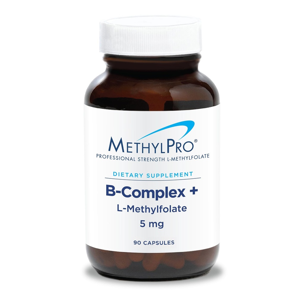 MethylPro B- Complex + L- Methylfolat 5 mg - Metyleret vitamin B Complex til kvinder og mænd, Cellular Energy Support med folat, Niacin og biotin, VIT B supplement - 90 Vegankapsler