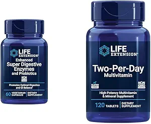 Life Extension 60 Vegetarisk Capsule fordøjelsesenzymer & 120 tabletter høj potens Multi- Vitamin Supplement Bundle