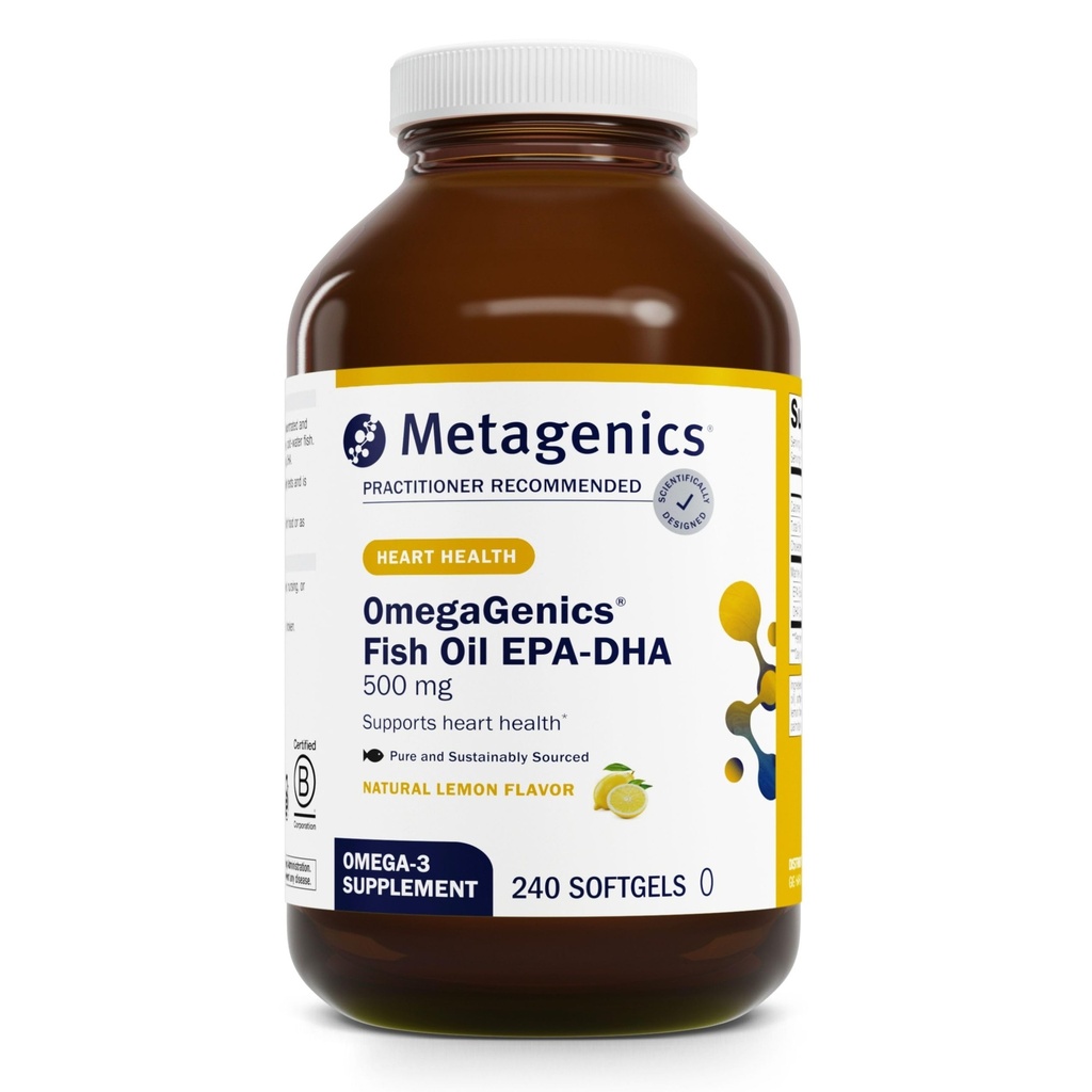 Metagenics OmegaGenics EPA-DHA 500 - High Potency Fish Oil Supplement for Cardiovascular Health* - Sustainably Sourced & Purity Tested - Non-GMO & Gluten-Free - 240 Softgels