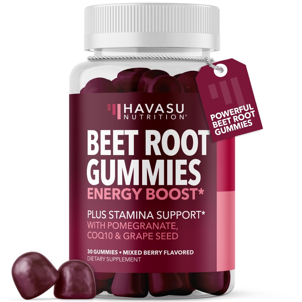 Beet Root Gummies med COQ10 & Pomegranat - Nitroxidtilskud til mænd og kvinder - Rødbeder for Endurance, Performance, Inddrivelse - Vegan, Non- GMO, Gluten Free - Blandet Berry Flavor, 30 Greve