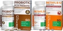 Bronson Probiotisk 50 Millioner CFU + Prebiotisk med Apple Polyphenoler & Ananas Frugt Extract + Methyl B12 5000 mcg Vitamin B12 Methylcobalamin