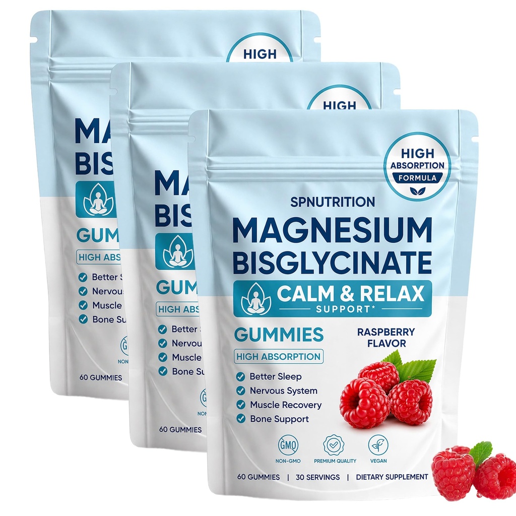 Magnesium Bisglycinate Gummies, 400mg Magnesium Bisglycinate Chelate with Sea Salt & Raspberry Powder, Vegan, 60 Gummies (3)