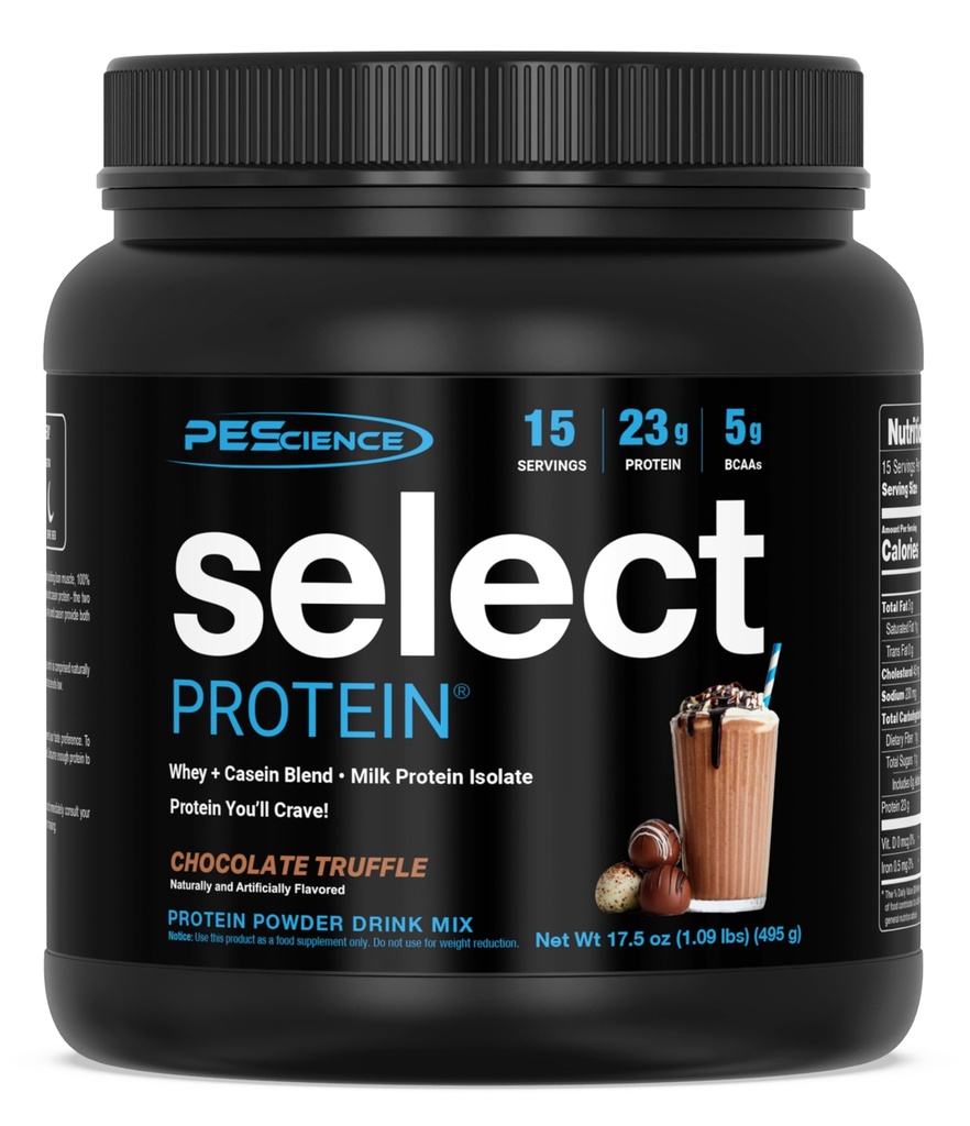 PEScience Select Protein Powder, Whey and Casein Blend, Lean Protein Powder for Women and Men, Low Calorie, Low Carb, Keto Friendly, Gluten Free, Chocolate Truffle - 15 Servings