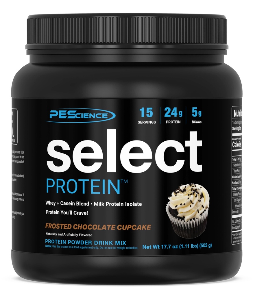 PEScience Select Protein Powder, Whey and Casein Blend, Lean Protein Powder for Women and Men, Low Calorie, Low Carb, Keto Friendly, Gluten Free, Frosted Chocolate Cupcake - 15 Servings
