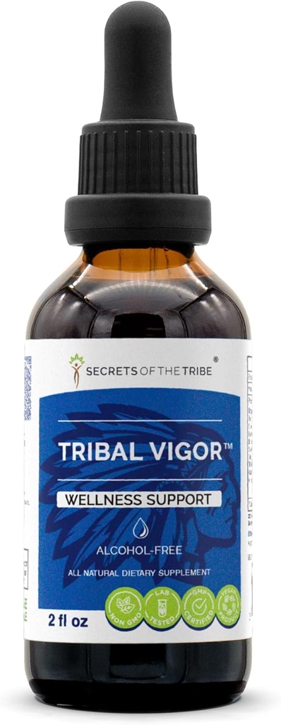Tribal Vigor Alkohol- Free, Glycerite Eleuthero Siberian Ginseng, Catuaba, Barrenwort - Horny Goat Weed, Muira Puama, Saw Palmetto, Tribulus. Tinktur, urteekstrakt Wellness Support (2 FL OZ)