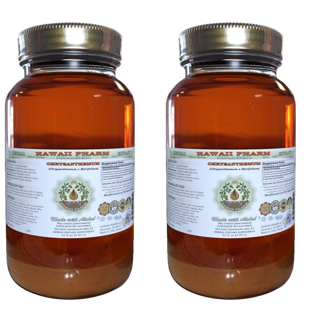Hawaii Pharm Chrysanthemum Alcohol-Free Liquid Extract, Professional Grade, Small Batch Chrysanthemum x morifolium Dried Flower Glycerite 2x32 oz