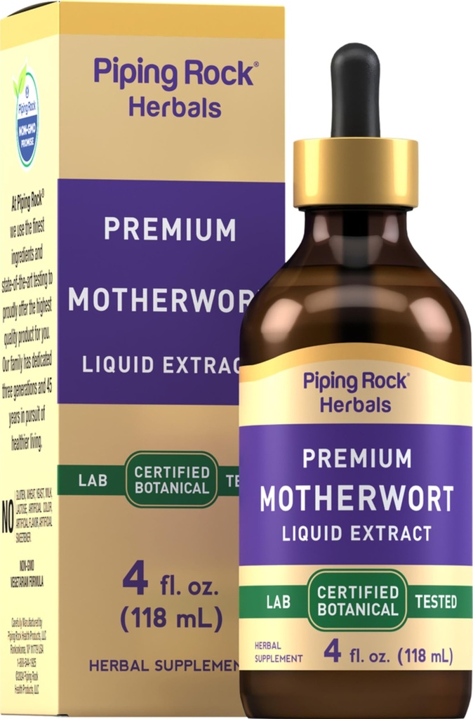 Piping Rock Motherwort Tincture | 4 Fl Oz | Herb Liquid Extract Drops | Alcohol Free | Vegetarian | Non GMO, Gluten Free Supplement