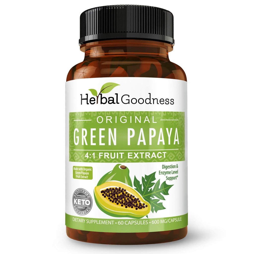 Green Papaya Fruit Extract Kapsler - Organic Papaya Enzymes med Prebiotika og Probiotika til fordøjelse - Super fordøjelsesenzymer, immunsupport- 60 Kapsler, Lavet i USA