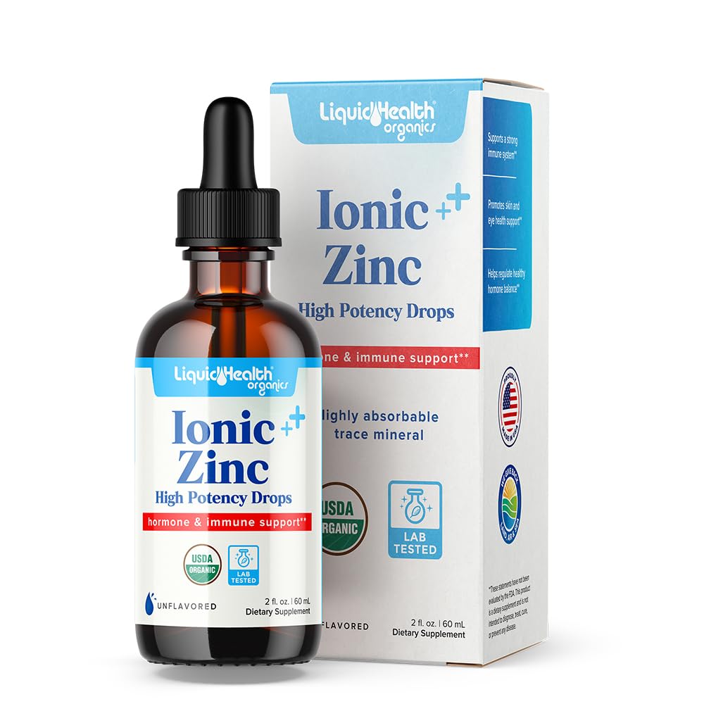 LIQUIDSUNDHED USDA Organic Ionic Zink High Potency Drops - Trace Mineral Liquid Vitamin supplement til voksne & børn - Immuno & fordøjelsesstøtte, Hud & Sår Sundhed - USA Made, Vegan, Non- GMO (2 oz)