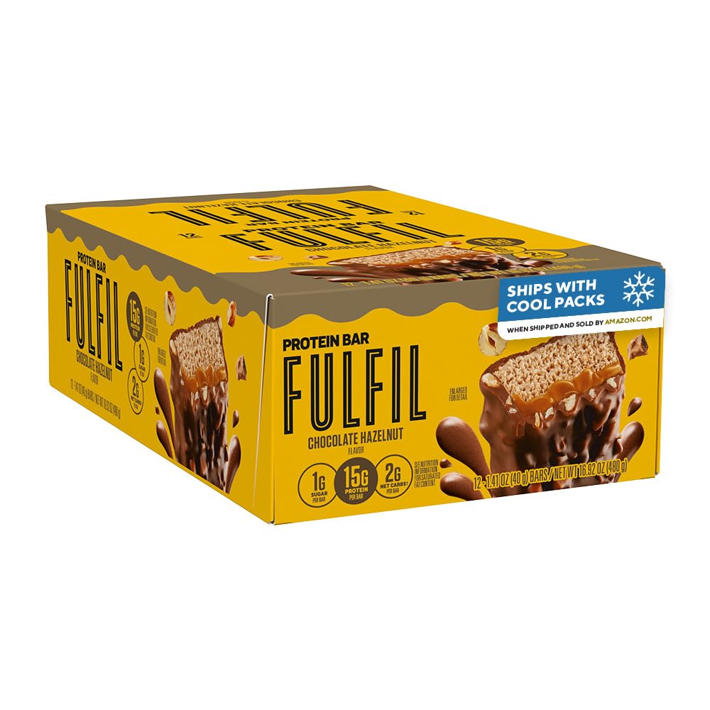 FULFIL Protein Snack Bars, Chocolate Hazelnut Flavored, Gluten Free with 15g Protein, Pantry Staples, 12 Count