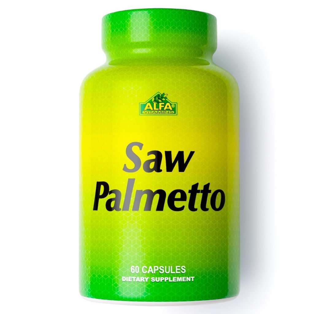 ALFA VITAMINS Saw Palmetto, Natural Supplement with Palmetto Extract & Berry Powder Blend, Supports Prostate & Urinary Health, Provides Vitamin Support for Hair Growth & Well-Being, 60 Capsules