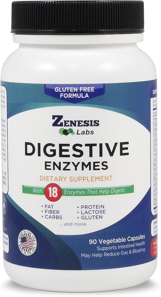 Zenesis Labs Digestive Enzymes - with Amylase, Bromelain, Protease, Lipase, & 14 Other Enzymes - 90 Capsules