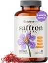 Optimal Prime Saffron Supplement - 100% Pure Saffron Extract 88.5mg - Hjælper Support Optimal Mood, Energi, og Metabolisme, Vegetarisk Friendly, Non- GMO, Gluten- Free, Soy- Free, 90 Kapsler