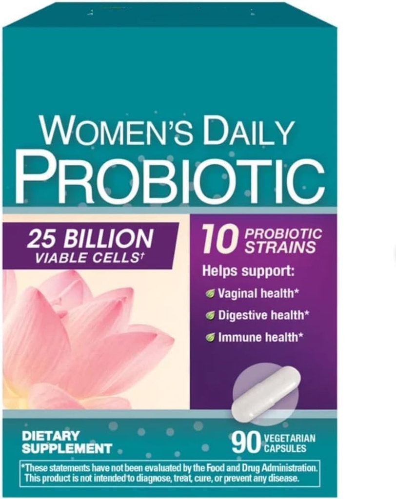 Women's Daily Probiotic, 25 Billion Viable Cells, 90 Vegetarian Capsules, 10 Probiotic Strains, Supports Vaginal, Digestive, Immune Health