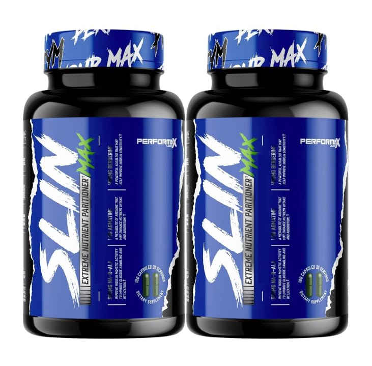 Performax Labs SLIN Max Nutrient Partitioning Complex - Increase Mass & Size 60 Servings (120 Capsules Pack of 2) and Pill Holder by GeoMetal™