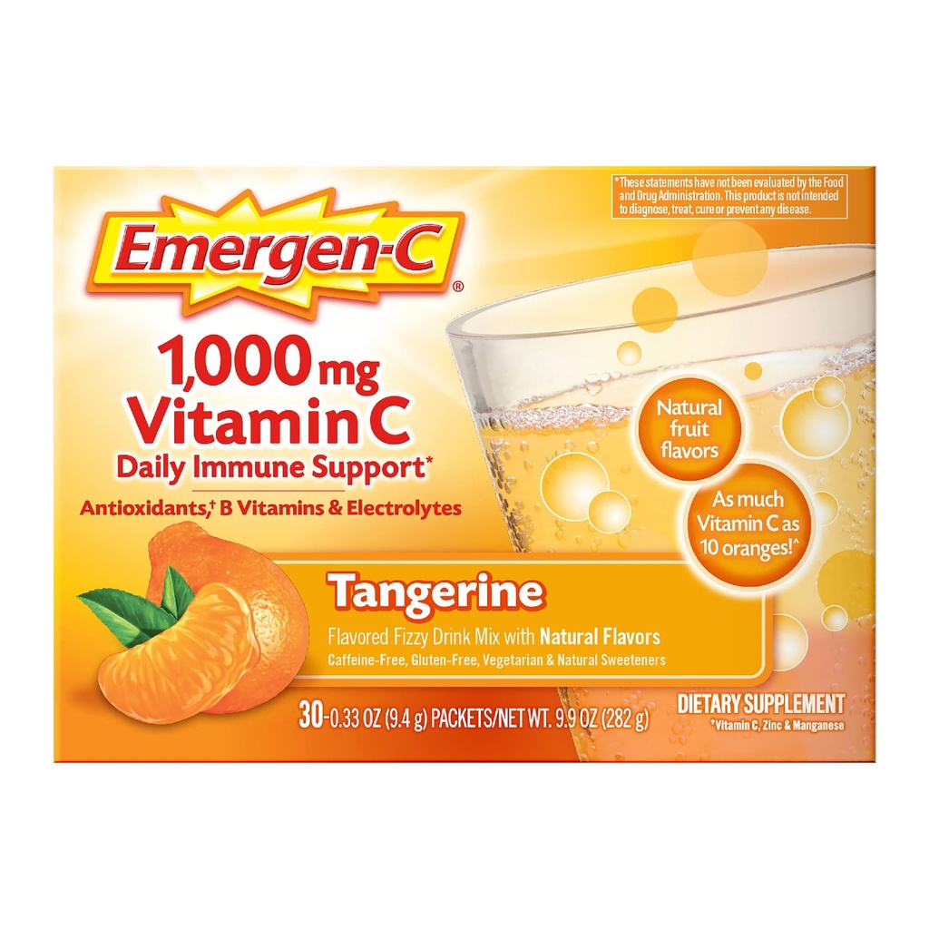 Emergen- C 1000mg C-vitamin immunstøtte pulver Tangerine 30CT omfatter zink, mangan, 7 B vitaminer og elektrolyter til Tilbage til skolen Essentials