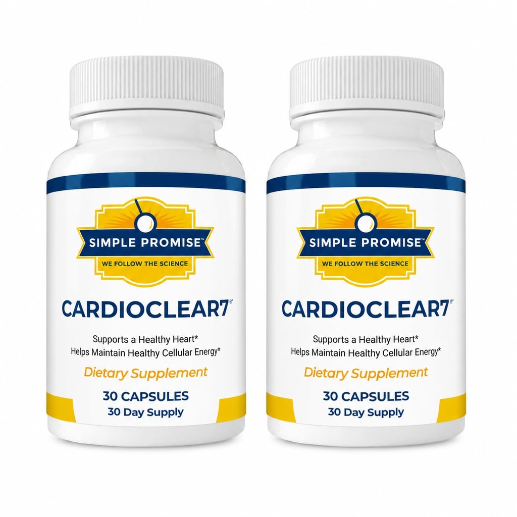 Simple Promise CardioClear7 CoQ10 with PQQ and Shilajit, 2-Pack Bundle - Heart Health, Circulation & Cellular Energy Support - Gluten Free, Non-GMO - 60 Capsules.