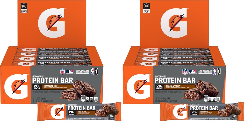 Gatorade Whey Protein Recover Bars, Chocolate Chip, 2.8 ounce(Pack of 24)