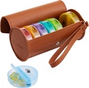 FGcase Weekly Pill Organizer 2 gange om dagen Stor 7 dag Rainbow Pill Box med brun PU læder sag Portable Travel Medication Container AM PM Pill Box for vitaminer, fiskeolier, medicin, kosttilskud