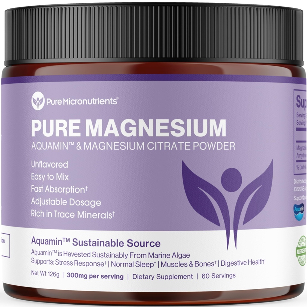 Pure Magnesium citrat pulver til støtte søvn, muskel & ben sundhed, energi, hjerte & fordøjelse. Unflavored Magnesium Powder Drink Mix, Vegan, 60 Servere