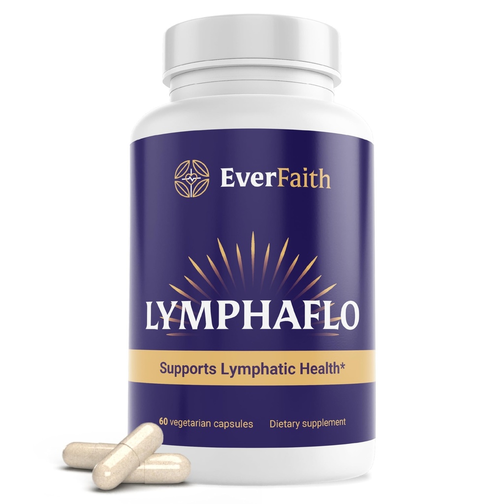EVERFAITH LymphaFlo - Lymphatic Drainage Supplement - Lymph System Support - with Bromelain, Echinacea, Dandelion, Burdock Root, Lemon Powder & More - Vegetarian, Gluten Free, Non-GMO - 60 Capsules