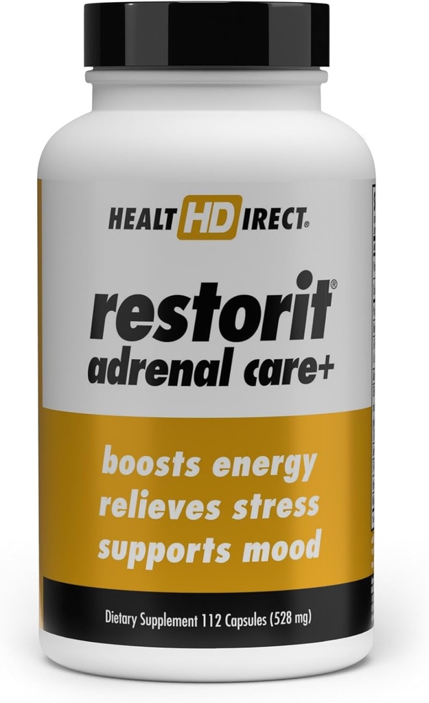 SUNDHEDSDIRECT - Genopretning Adrenal Care + Adrenal Support & Cortisol Balance Supplement - Stress Relief, Calm Energy, Focus & Resilience med B6, Ashwagandha, L-Theanin, 5-HTP, DHEA - 112 kapsler