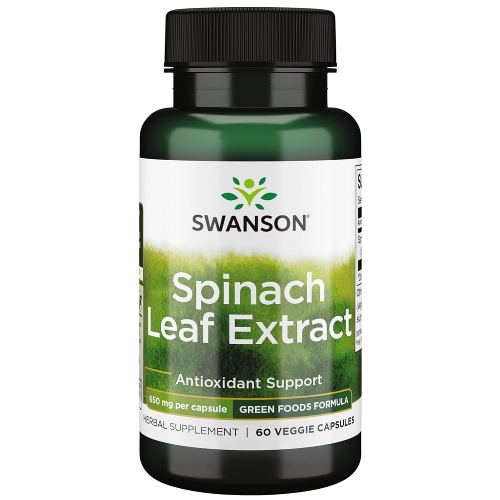 Swanson Spinach Leaf Extract - Urtetilskud Fremme af den samlede sundhed - Grønne fødevarer Formel w / Beneficial Thylakoids & Chlorophyll - (60 Veggie kapsler, 650mg hver)