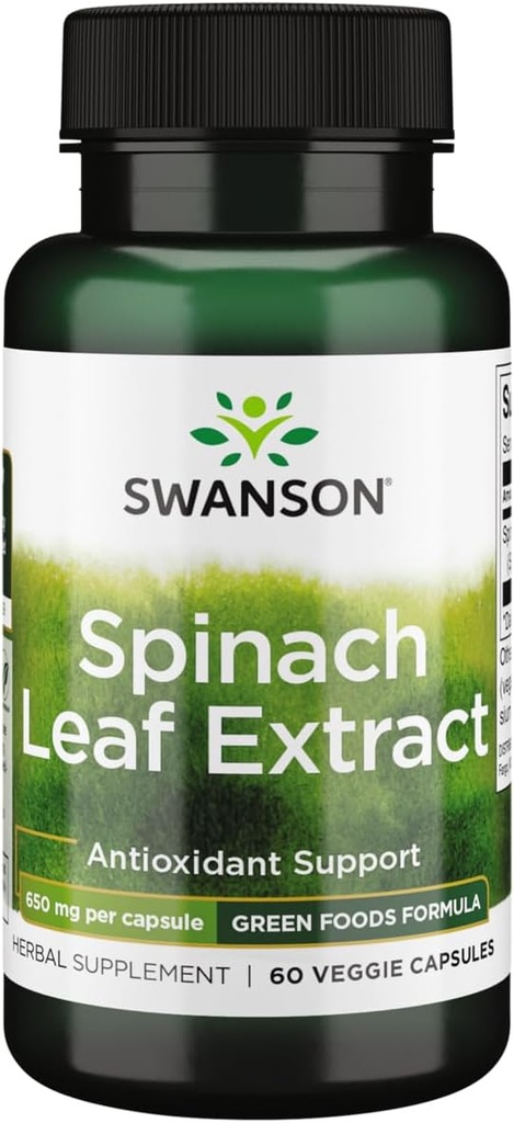 Swanson Spinach Leaf Extract - Urtetilskud Fremme af den samlede sundhed - Grønne fødevarer Formel w / Beneficial Thylakoids & Chlorophyll - (60 Veggie kapsler, 650mg hver)