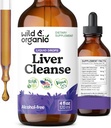 Wild & Organic Lever Cleanse Detox Tinktur - Mælk Tistle, Mælkebøtte Root Herbal Complex - Flydende Lever Support - Vegan, Sukker & Alkohol- Gratis Mælk Tistle Drops - 4 fl oz