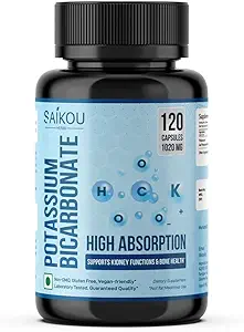 Kalium supplement 1020mg Høj Absorption Kalium Bicarbonat - 120 Kapsler understøtter elektrolytbalance, Nyre og ben sundhed