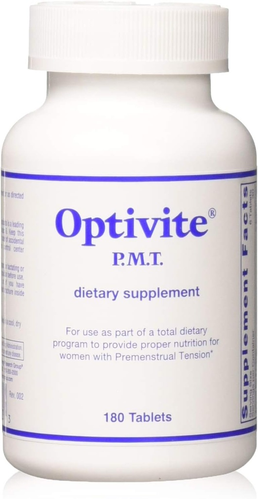 Optimox Optivite PMT Supplement - PMS Support for Women, Hormonal Balance, Womens Multivitaminer, PMS Relief med Magnesium, C-vitamin og D3, jerntabletter - 180 greve (pakke med 3)