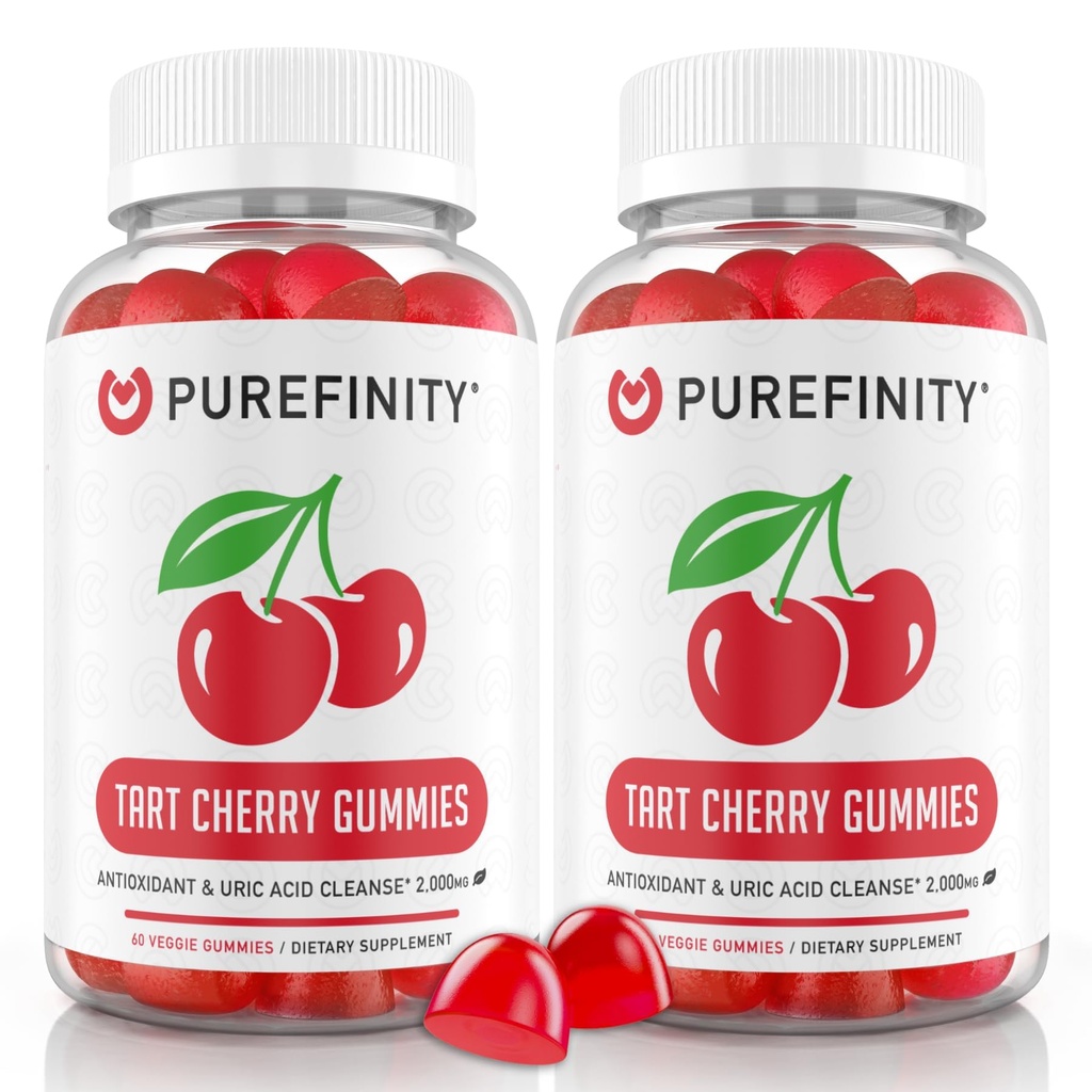 PUREFINITY Tart Cherry Gummies - Urisyre Flush til fælles Relief & Inddrivelse, Rå Juice Extract Antioxidant - Non- GMO, Gluten Free, Vegan, 60 Greve (Pack of 2)
