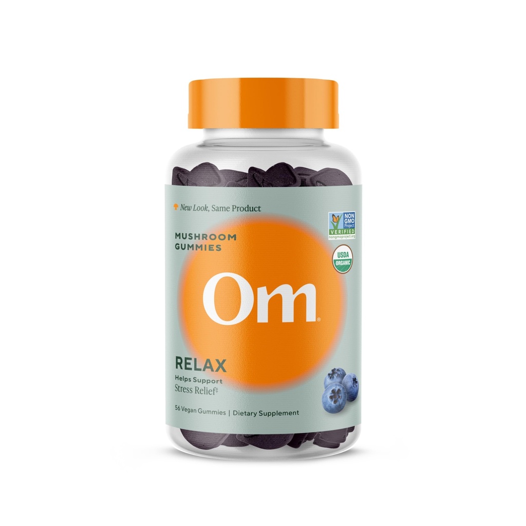 Om Mushroom Superfood Relax Gummies - 28 Servering - Blåbær Reishi & Ashwagandha Gummies for Stress Relief, Afslapning & Mood Support