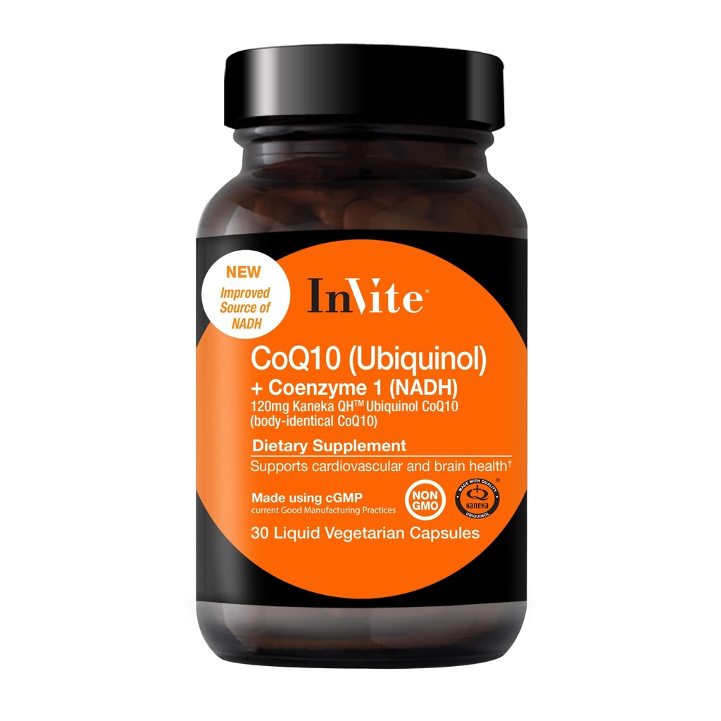 Invite Health CoQ10 (Ubiquinol) and NADH -Coenzyme Supplement Supports Cardiovascular and Brain Health -Contains Kaneka Ubiquinol for Better Absorption - 30 Liquid Filled Vegetarian Capsules (2-Pack)