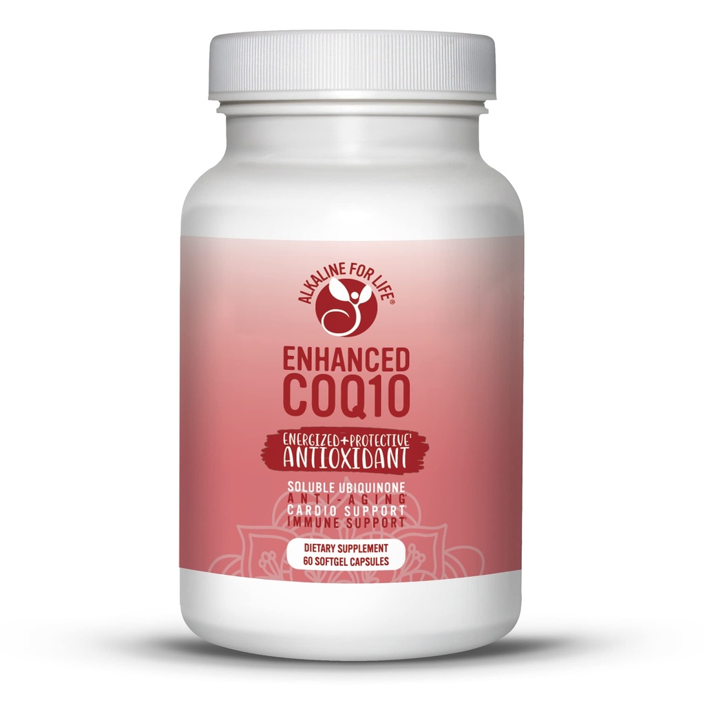 Alkaline for Life Enhanced CoQ10 100 mg Softgels, Pure Coenzyme Q10 Soluble Ubiquinone with Rice Bran Oil and Mixed Natural Tocopherols, Daily Heart, Energy and Cellular Antioxidant Support, 60 Count