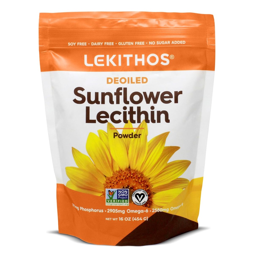 Deoliated Sunflower Lecithin Powder 16oz, Daily Lecithin Supplement til madlavning, Bagning & Gummies, 1760mg Phosphatidyl Cholin Supplement - Great for cogged Milk Ducks! 65 Servering, Non- GMO