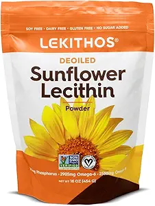 Deoliated Sunflower Lecithin Powder 16oz, Daily Lecithin Supplement til madlavning, Bagning & Gummies, 1760mg Phosphatidyl Cholin Supplement - Great for cogged Milk Ducks! 65 Servering, Non- GMO