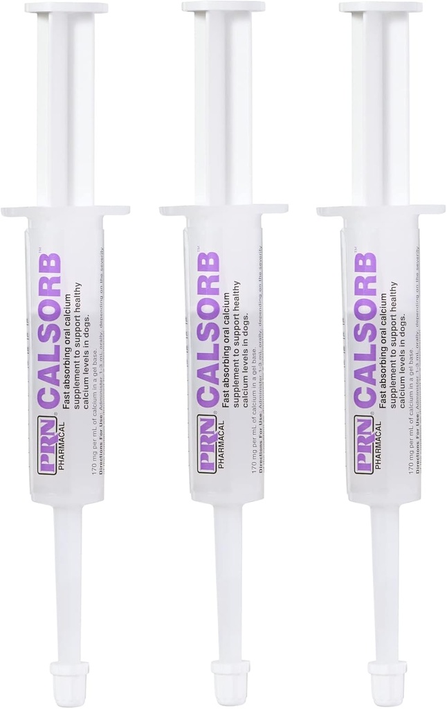PRN Pharmacal Calsorb - Calcium Nutritional supplement til at hjælpe med at opretholde sunde kalciumniveauer hos hunde - Gel- baseret hund Nutritional supplement i en Easy- to- Use - 12 ml Syringe (3 pakker)