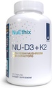 NuEthix Formuleringer NU- D3 + K2 - Vitamin D3 og K2 5000 iu Kosttilskud - pakket med Reishi Mushroom, Magnesium, & Zink - 60ct, 60 Servering - Made in USA Products Only