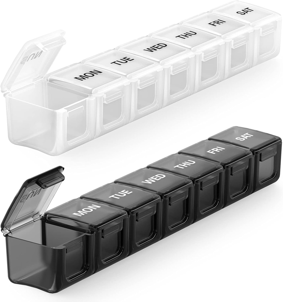 Sukuos Ekstra Stor Ugentlig Pill Organizer 2 Pcs, Daily Pill Box 7 Dag Pill Cases for Medicines, Vitamin, Fiskeolier eller Kosttilskud, Let at rengøre