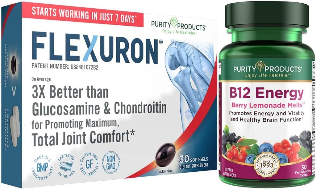 Renhedsprodukter Flexuron Joint Formel + B- 12 Energy Melt Flexuron (Krill Oil, Lav Molekulær Vægt Hyaluronsyre, Astaxanthin) - B12 Energy Smelt (Methylcobalamin B12, Vitamin D3, Biotin + mere)