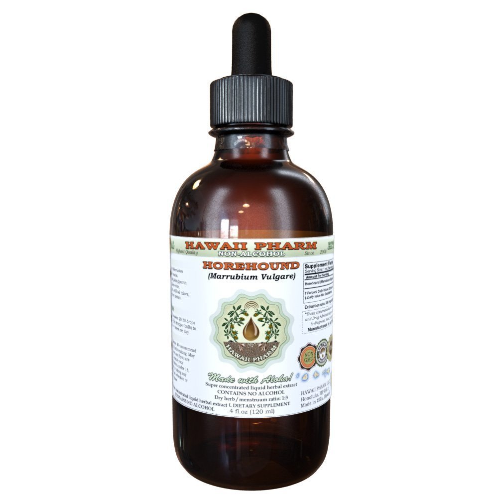 Hawaii Pharm Horehound Alcohol-Free Liquid Extract, Horehound (Marrubium vulgare) Dried Herb Glycerite Natural Herbal Supplement 2 oz