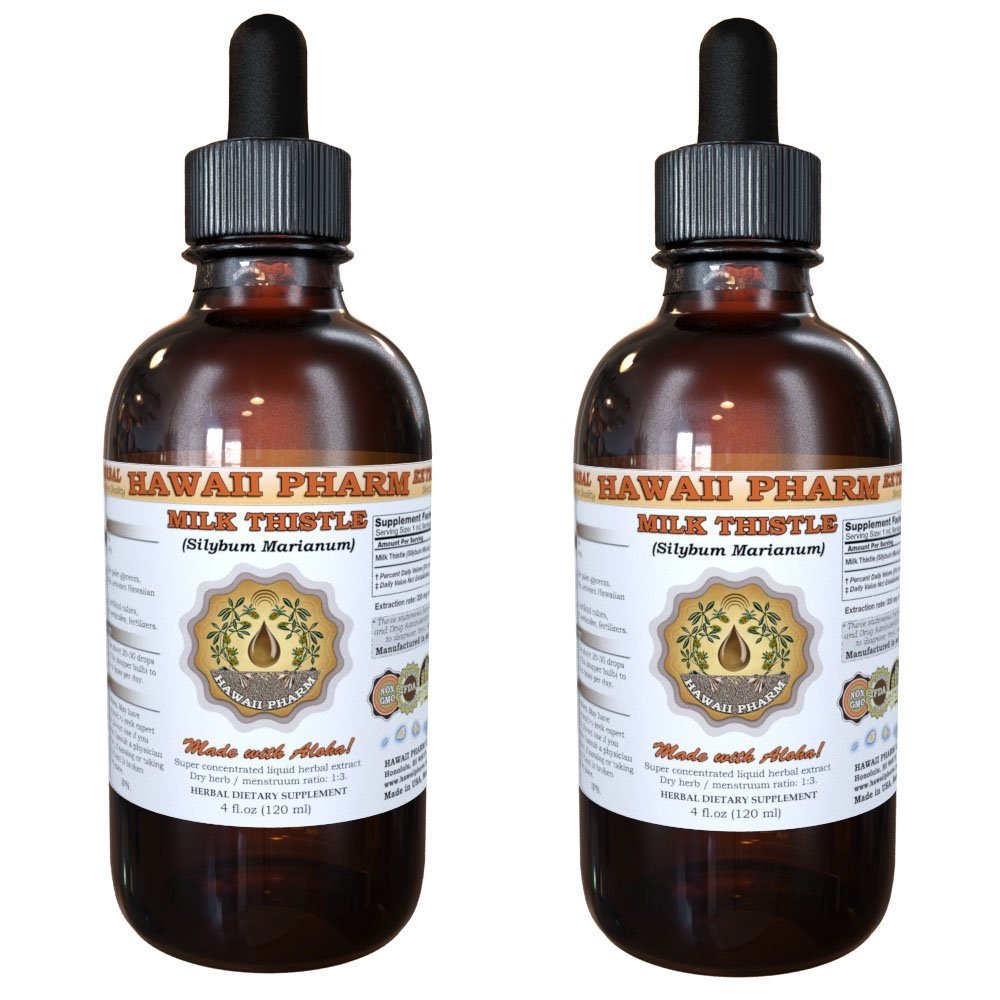 Hawaii Pharm Milk Thistle Liquid Extract, Professional Grade, Small Batch Crafted Milk Thistle (Silybum marianum) Tincture Supplement 2x2 oz