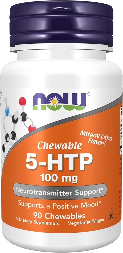Now Foods Supplements, 5- HTP (5- hydroxytryptophan) 100 mg, Neurotransmitter Support *, 90 Chewables